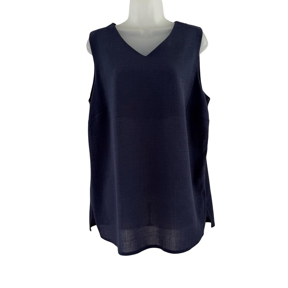HUCKE Tank Top Womens 16 Blue Wool Blend V Neck Sleeveless Tunic Lined Stretch